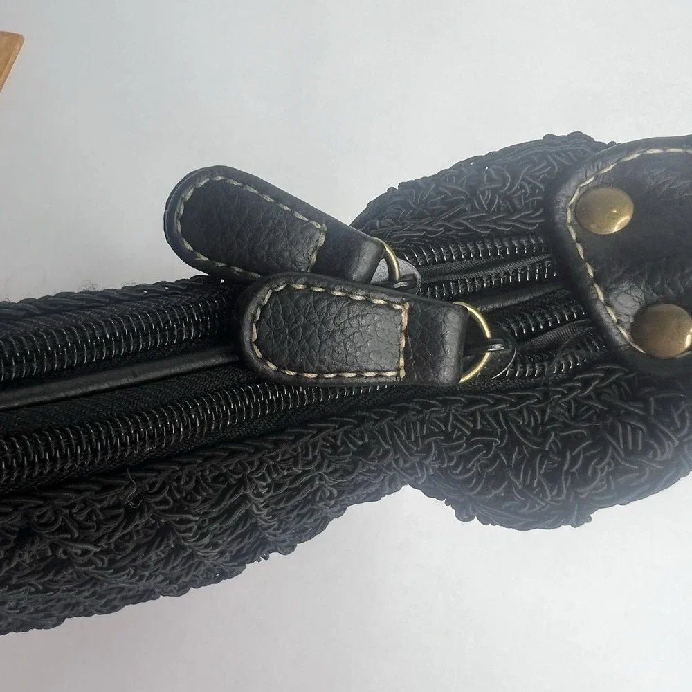 Small‎ Black Hobo Crochet Purse Shoulder Handbag Bag Pocket Unbrand Leather Trim